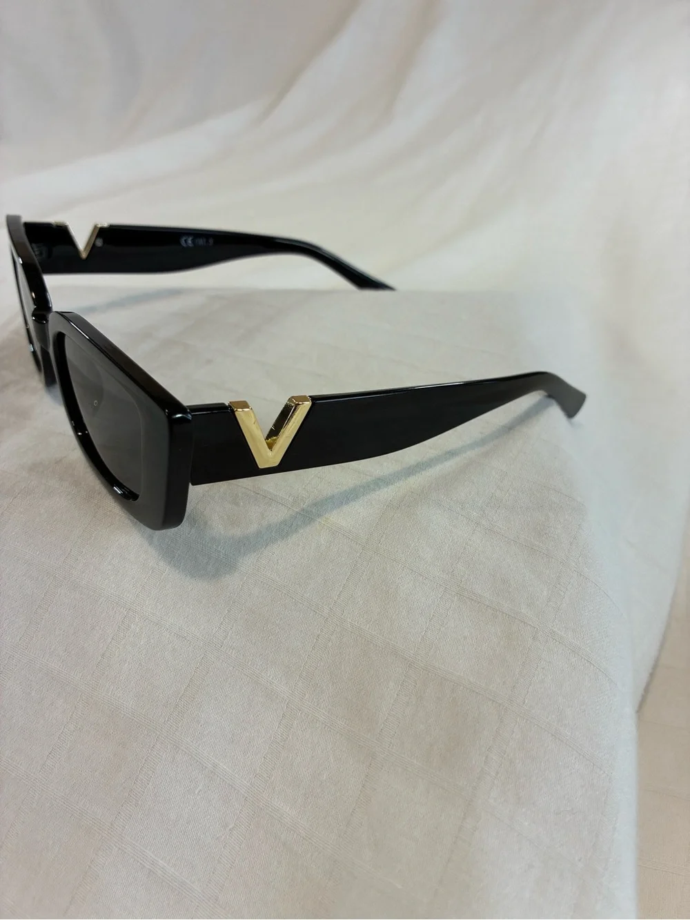 Black Rectangular Women's Sunglasses with Gold Accent